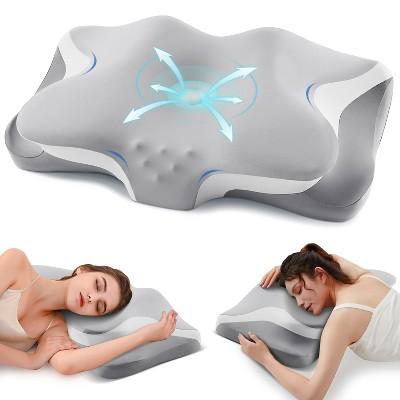 Neck Pain Relief Cervical Pillow, Odorless Ergonomic Contour Memory Foam Pillow for Side/Back/Stomach Sleepers with Cooling Pillowcase Gray